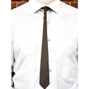 Maria - Thereza Mimoso Geometric Pattern 100% Silk Tie Navy Blue and Gold Made I